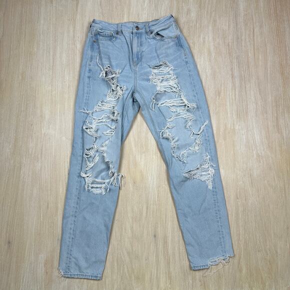 American Eagle Distressed Blowout Destroyed Mom High Rise Casual Denim Jeans 4 - Picture 1 of 16
